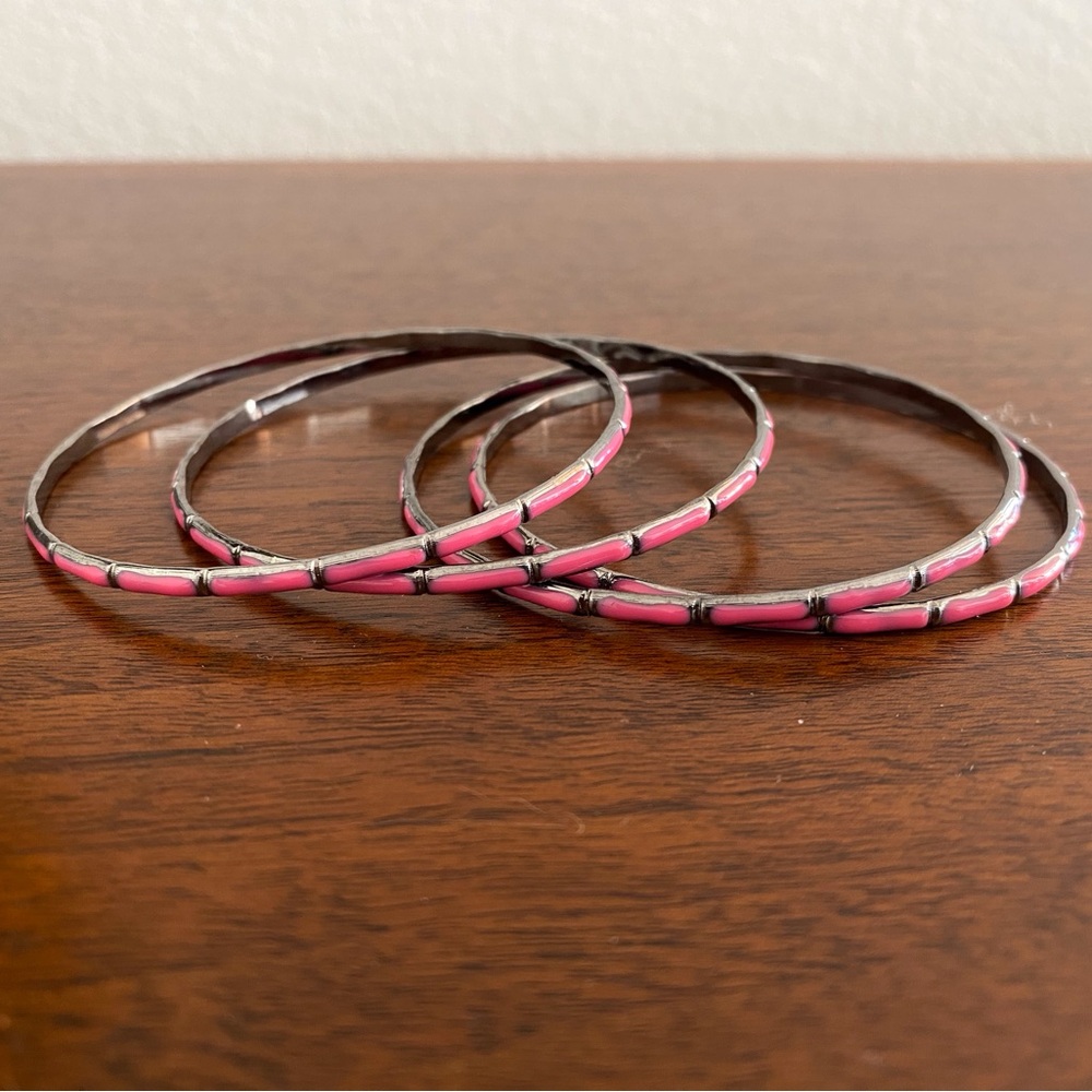 Set of Four Pink/Black Enamel Bangle Bracelets!